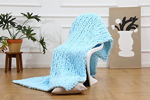 EASTSURE Chunky Knit Blanket Premium Super Soft Warm Knit Blanket Cozy Chenille Blanket for Couch Bed Chair Blue 40"x60"