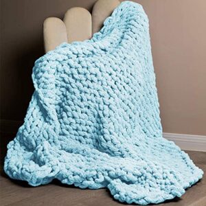 EASTSURE Chunky Knit Blanket Premium Super Soft Warm Knit Blanket Cozy Chenille Blanket for Couch Bed Chair Blue 40"x60"