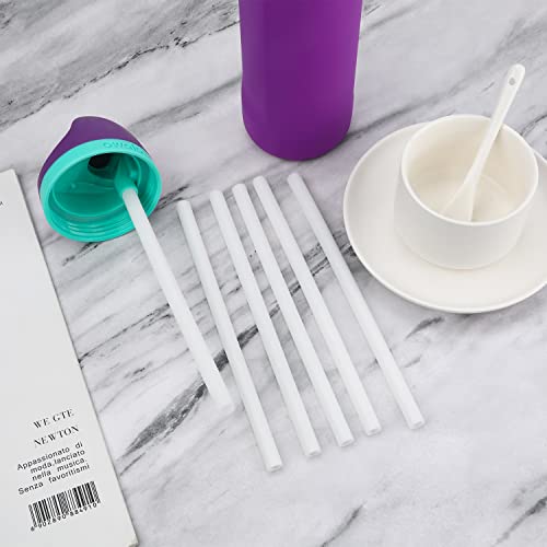 Replacement Straws for Owala FreeSip 24 oz 32 oz, 6pcs Reusable Plastic Straws with Cleaning Brush for Owala Flip Insulated Stainless Steel Water Bottle 24oz 32oz, Tumbler Accessories Parts(White)