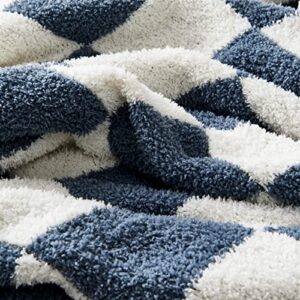 CozeCube Checkered Blanket,Ultra Soft Cozy Blue Checkered Throw Blanket Fuzzy Fleece Blanket, Warm Fluffy Microfiber Knitted Checkerboard Throw Blanket for Couch Bed Sofa Chic Home Decor,50x60 Inches