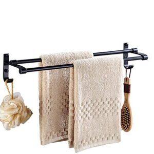 double towel bar with two hooks wall hanger, wall mount, bathroom necessaries holder rack, space aluminum towel rail, black (size : l 60cm)
