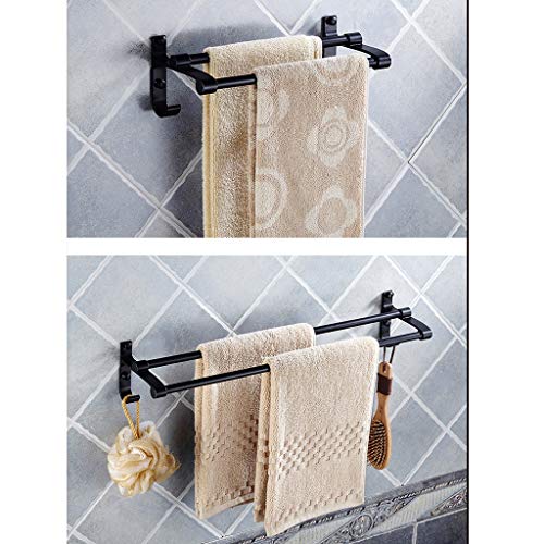 Double Towel Bar with Two Hooks Wall Hanger, Wall Mount, Bathroom Necessaries Holder Rack, Space Aluminum Towel Rail, Black (Size : L 60CM)