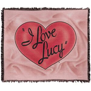 logovision i love lucy blanket, 50"x60" 3d logo woven tapestry cotton blend fringed throw
