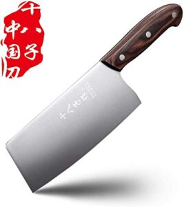 shi ba zi zuo chinese knife vegetable meat knife 6.7-inch stainless steel slicer cleaver, wooden handle with moderate weight