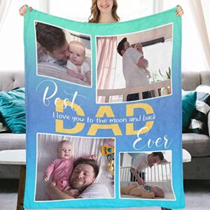 personalized best dad ever gifts from daughter son, custom soft throw blankets using my own photo, customized gifts for dad grandpa husband papa, picture blankets for fathers day birthday, made in usa