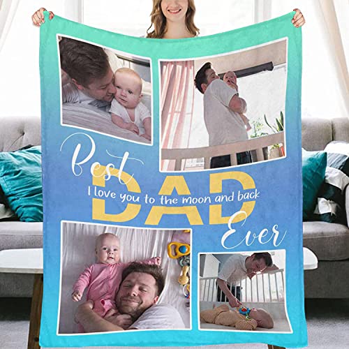 Personalized Best Dad Ever Gifts from Daughter Son, Custom Soft Throw Blankets Using My Own Photo, Customized Gifts for Dad Grandpa Husband Papa, Picture Blankets for Fathers Day Birthday, Made in USA