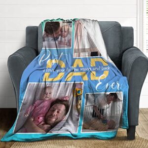 Personalized Best Dad Ever Gifts from Daughter Son, Custom Soft Throw Blankets Using My Own Photo, Customized Gifts for Dad Grandpa Husband Papa, Picture Blankets for Fathers Day Birthday, Made in USA