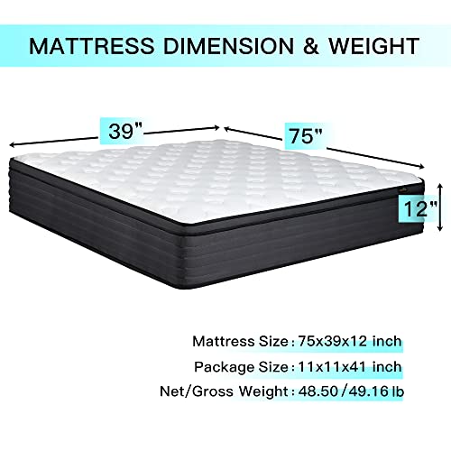 AICEHOME Twin Mattress, Hybrid Mattress High Density Foam Individually Wrapped Pocket Coils Mattresses,Motion Isolation Medium Firm Twin Size Mattresses