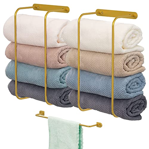 2+1 Set Towel Racks for Bathroom, Towel Holder for Bathroom Wall, Bathroom Storage, Towel Racks for Bathroom Wall Mounted, Bathroom Towel Storage, Towel Storage for Small Bathroom, Spa, Salon(Gold)