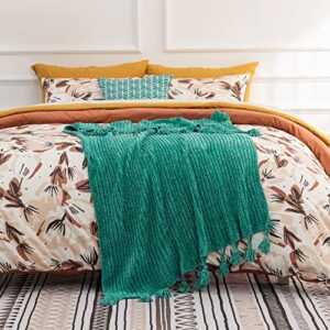 RECYCO Chenille Knit Throw Blanket for Couch, Super Soft Cozy Throw Blankets with Tassels, Thick Striped Knitted Blankets for Sofa Chair Bed Living Room, Turquoise, 50" x 60", Laundry Bag Included