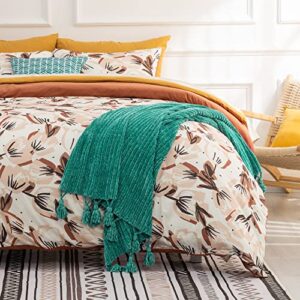 RECYCO Chenille Knit Throw Blanket for Couch, Super Soft Cozy Throw Blankets with Tassels, Thick Striped Knitted Blankets for Sofa Chair Bed Living Room, Turquoise, 50" x 60", Laundry Bag Included