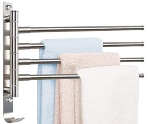 tonial towel rack 15 inch swivel towel racks for bathroom wall mounted, bath towel bar stainless steel 4-arm towel holder brushed nickel, space saving