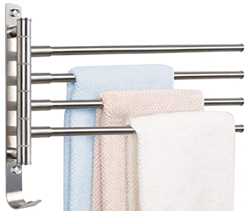 TONIAL Towel Rack 15 inch Swivel Towel Racks for Bathroom Wall Mounted, Bath Towel Bar Stainless Steel 4-Arm Towel Holder Brushed Nickel, Space Saving