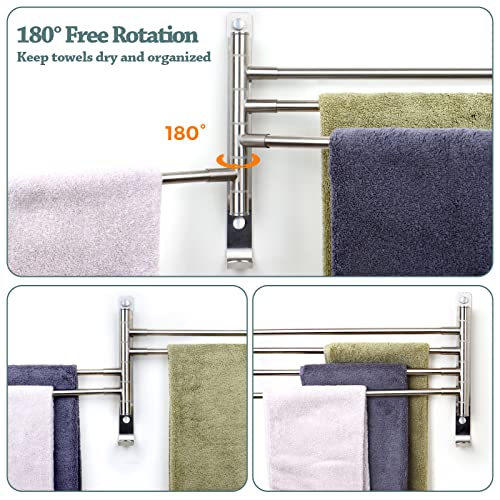 TONIAL Towel Rack 15 inch Swivel Towel Racks for Bathroom Wall Mounted, Bath Towel Bar Stainless Steel 4-Arm Towel Holder Brushed Nickel, Space Saving