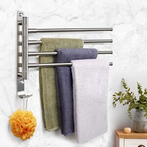 TONIAL Towel Rack 15 inch Swivel Towel Racks for Bathroom Wall Mounted, Bath Towel Bar Stainless Steel 4-Arm Towel Holder Brushed Nickel, Space Saving