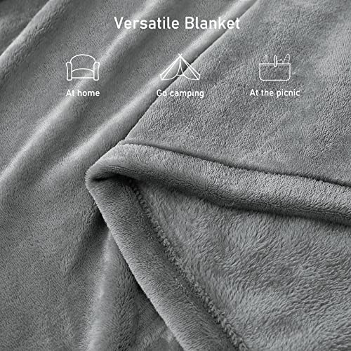 Comaza Flannel Fleece Throw Blanket- Lightweight Extra Soft & Cozy Bed Blanket Microfiber Flannel Fuzzy Blanket for Couch and Sofa.(Grey,90x90 inches)