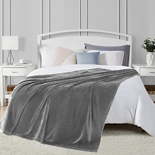 Comaza Flannel Fleece Throw Blanket- Lightweight Extra Soft & Cozy Bed Blanket Microfiber Flannel Fuzzy Blanket for Couch and Sofa.(Grey,90x90 inches)