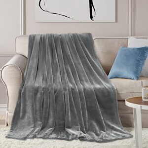 Comaza Flannel Fleece Throw Blanket- Lightweight Extra Soft & Cozy Bed Blanket Microfiber Flannel Fuzzy Blanket for Couch and Sofa.(Grey,90x90 inches)