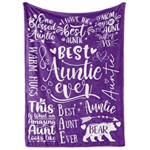 InnoBeta Aunt Gifts from Niece, Nephew, Best Auntie Ever Gifts Blanket for Aunt, Birthday Gifts Flannel Blankets for Women- 50"x 65"- Purple