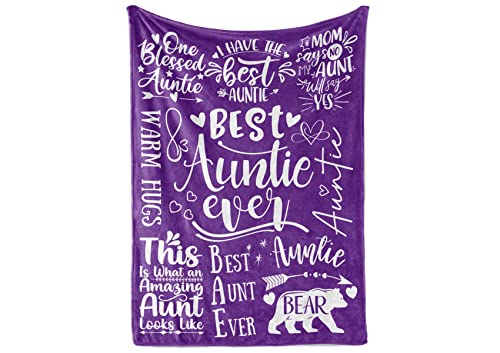 InnoBeta Aunt Gifts from Niece, Nephew, Best Auntie Ever Gifts Blanket for Aunt, Birthday Gifts Flannel Blankets for Women- 50"x 65"- Purple