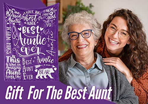 InnoBeta Aunt Gifts from Niece, Nephew, Best Auntie Ever Gifts Blanket for Aunt, Birthday Gifts Flannel Blankets for Women- 50"x 65"- Purple