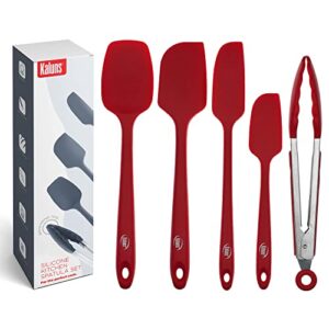 kaluns silicone spatula set 5 pcs rubber spatulas silicone heat resistant 600°f, spatulas for nonstick cookware, seamless design with stainless steel core, dishwasher safe, bonus tongs included