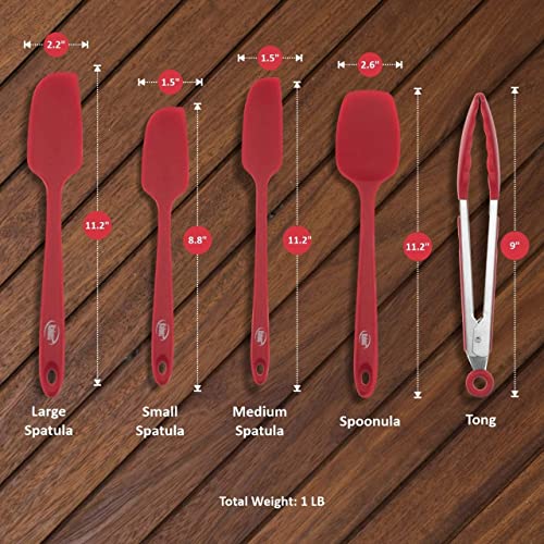 Kaluns Silicone Spatula Set 5 Pcs Rubber Spatulas Silicone Heat Resistant 600°F, Spatulas for Nonstick Cookware, Seamless Design with Stainless Steel Core, Dishwasher Safe, Bonus Tongs Included