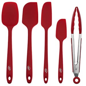 Kaluns Silicone Spatula Set 5 Pcs Rubber Spatulas Silicone Heat Resistant 600°F, Spatulas for Nonstick Cookware, Seamless Design with Stainless Steel Core, Dishwasher Safe, Bonus Tongs Included