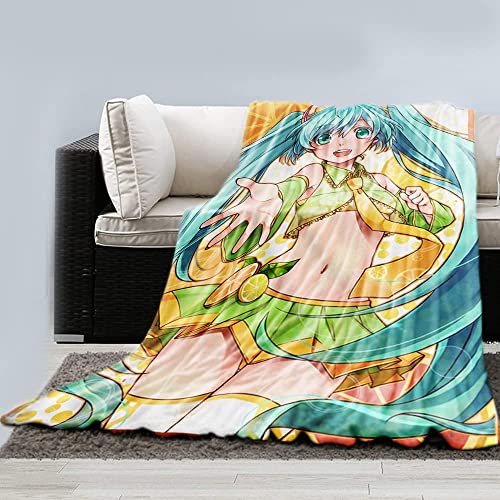 Hatsune Miku Fleece Throw Blanket | Featuring Hologram Citrus Hatsune Miku | Plush Thow Fleece Bed Comforter 45 X 60 inches