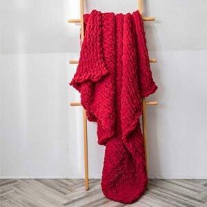 vctops boho chenille chunky knit throw blanket super soft warm cozy hand knit blankets for couch bed sofa chair (red,31"x39")