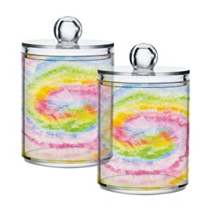 xigua 2 pack qtip holder dispenser rainbow tie dye 10 oz bathroom organizer with lids storage canister for cotton ball,cotton swab,cotton round pads,floss#599
