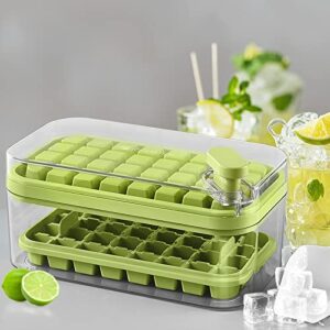 Ice Cube Tray with Lid and Bin, 2 Pack Ice Cube Trays for Freezer, 64 Pcs Ice Cube Mold (Green)