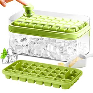 ice cube tray with lid and bin, 2 pack ice cube trays for freezer, 64 pcs ice cube mold (green)
