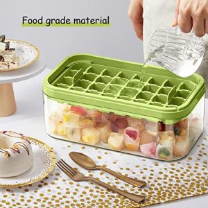 Ice Cube Tray with Lid and Bin, 2 Pack Ice Cube Trays for Freezer, 64 Pcs Ice Cube Mold (Green)