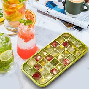 Ice Cube Tray with Lid and Bin, 2 Pack Ice Cube Trays for Freezer, 64 Pcs Ice Cube Mold (Green)