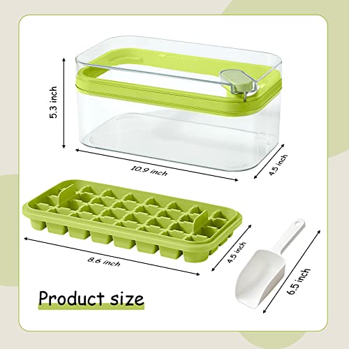 Ice Cube Tray with Lid and Bin, 2 Pack Ice Cube Trays for Freezer, 64 Pcs Ice Cube Mold (Green)