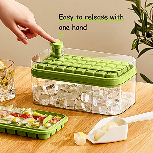 Ice Cube Tray with Lid and Bin, 2 Pack Ice Cube Trays for Freezer, 64 Pcs Ice Cube Mold (Green)