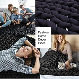 FindPanda Handmade Chunky Knit Weighted Blanket Throw, Cooling Weighted Blanket Queen Size 15 pounds, Breathable and Comfortable Knit Weighted Blankets for Home Décor（Black, 60"×80" 15 lbs）