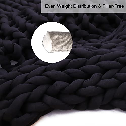 FindPanda Handmade Chunky Knit Weighted Blanket Throw, Cooling Weighted Blanket Queen Size 15 pounds, Breathable and Comfortable Knit Weighted Blankets for Home Décor（Black, 60"×80" 15 lbs）