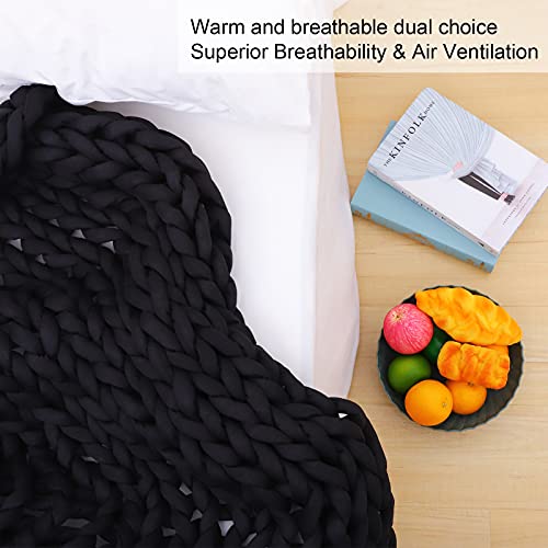 FindPanda Handmade Chunky Knit Weighted Blanket Throw, Cooling Weighted Blanket Queen Size 15 pounds, Breathable and Comfortable Knit Weighted Blankets for Home Décor（Black, 60"×80" 15 lbs）