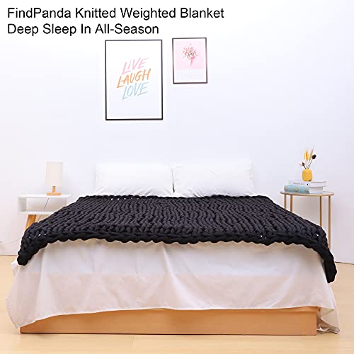 FindPanda Handmade Chunky Knit Weighted Blanket Throw, Cooling Weighted Blanket Queen Size 15 pounds, Breathable and Comfortable Knit Weighted Blankets for Home Décor（Black, 60"×80" 15 lbs）