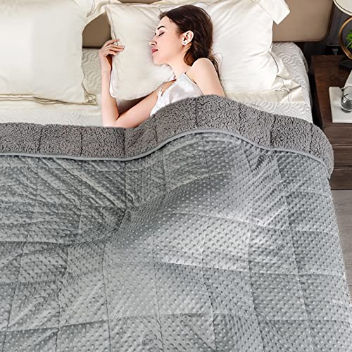 Kivik Weighted Blanket 15 lbs for Adult,Minky Fleece Weighted Throw Full Size,Fuzzy Sherpa Heavy Blanket for Couch,Silver Grey 60x80 Inches