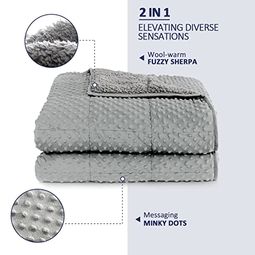 Kivik Weighted Blanket 15 lbs for Adult,Minky Fleece Weighted Throw Full Size,Fuzzy Sherpa Heavy Blanket for Couch,Silver Grey 60x80 Inches