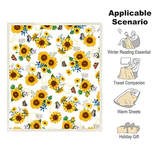 Sunflower Blanket Sunflower Gifts for Women Throw Blanket,Sunflower Gifts Bedding Decor White Throw Blanket,Sunflower Stuff Decorations Warm Soft Sherpa Thick Blanket for Bed Sofa Office