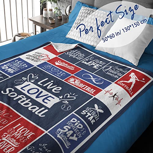 RFHBP Softball Gifts, Softball Gifts for Girls, Softball Blanket 60"×50", Girls Softball Gifts, Softball Blankets for Girls, Softball Gifts for Birthday, Teenager, Women, Mom, Softball Player,