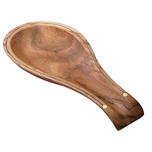 Folkulture Spoon Rest for Kitchen Counter, Spoon Holder for Stove Top or Countertop, Perfect Holder for Spatula, Spoons or Tongs, Modern and Rustic Spoon Rest for Farmhouse, Acacia Wood, 10 Inches