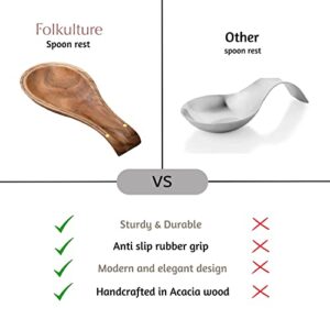 Folkulture Spoon Rest for Kitchen Counter, Spoon Holder for Stove Top or Countertop, Perfect Holder for Spatula, Spoons or Tongs, Modern and Rustic Spoon Rest for Farmhouse, Acacia Wood, 10 Inches