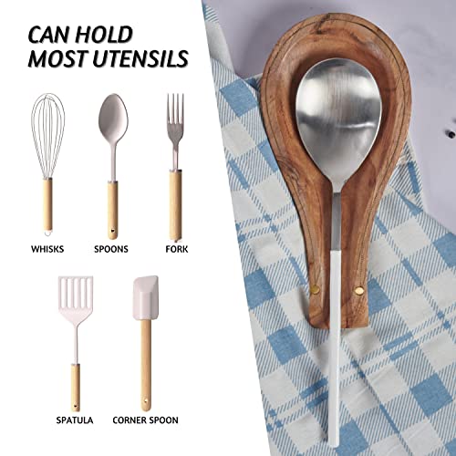 Folkulture Spoon Rest for Kitchen Counter, Spoon Holder for Stove Top or Countertop, Perfect Holder for Spatula, Spoons or Tongs, Modern and Rustic Spoon Rest for Farmhouse, Acacia Wood, 10 Inches