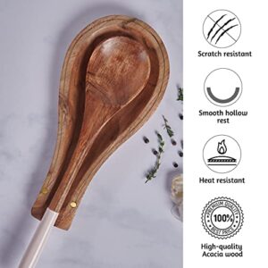 Folkulture Spoon Rest for Kitchen Counter, Spoon Holder for Stove Top or Countertop, Perfect Holder for Spatula, Spoons or Tongs, Modern and Rustic Spoon Rest for Farmhouse, Acacia Wood, 10 Inches
