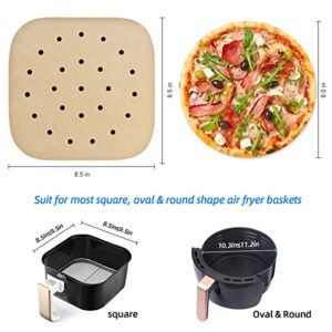 200Pcs Upgraded Air Fryer Parchment Paper, VOASUE 8.5 Inches Square Perforated air fryer disposable paper liner for Air Fryer Premium Bamboo Steamer Oven and Baking (Unbleached)